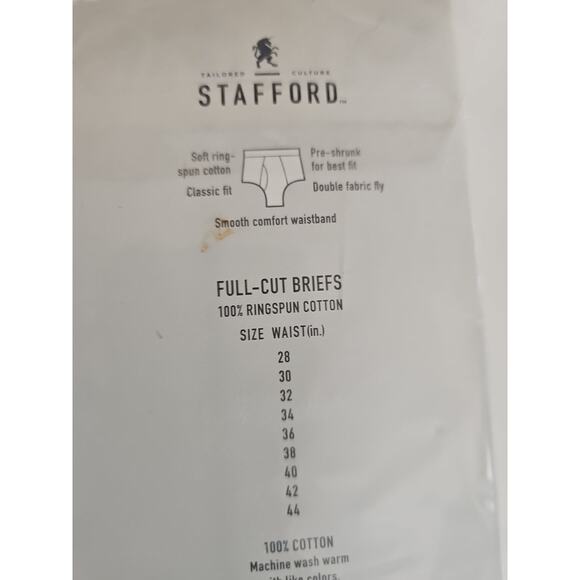 Stafford Men's 6pk Full-Cut White Briefs Soft Ring Spun Cotton Size 36" NIP - Picture 6 of 7